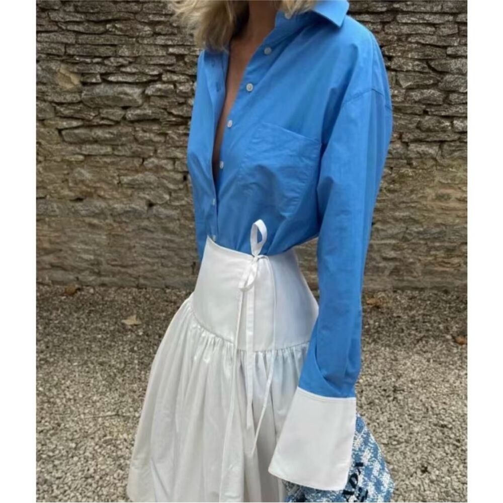 NEW HELSA Classic Oversized Shirt in Tech Poplin in
Classic Blue